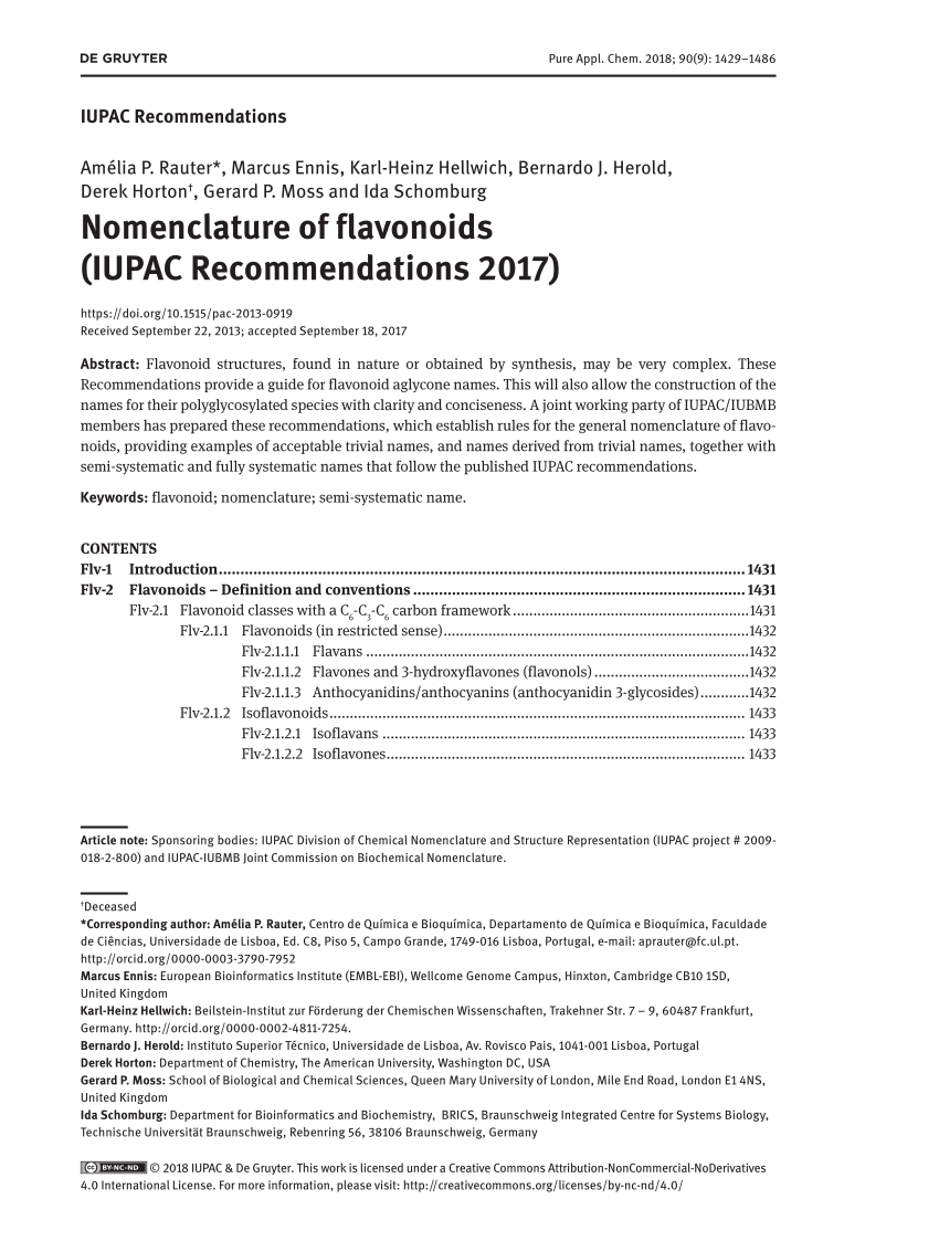 PDF Nomenclature of flavonoids IUPAC Recommendations 2017