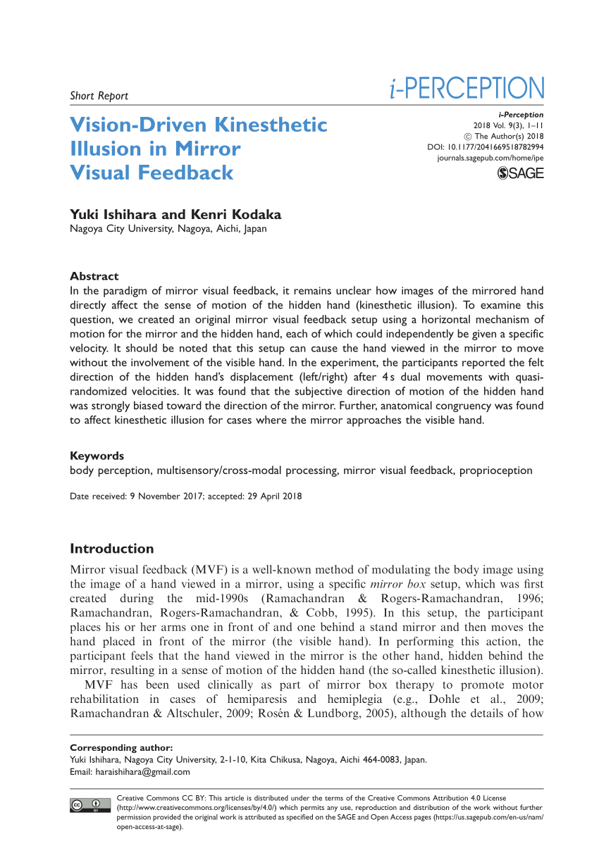 Pdf Vision Driven Kinesthetic Illusion In Mirror Visual Feedback