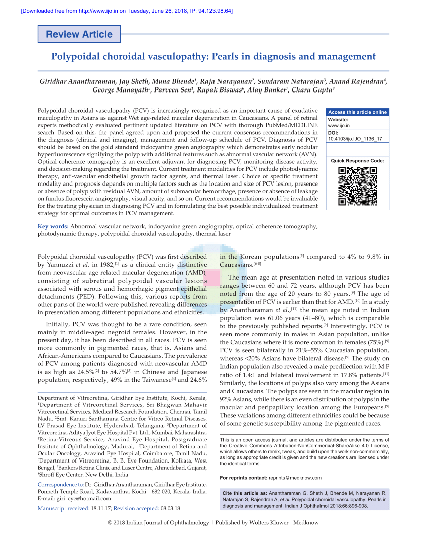 Pdf Polypoidal Choroidal Vasculopathy Pearls In Diagnosis And Management