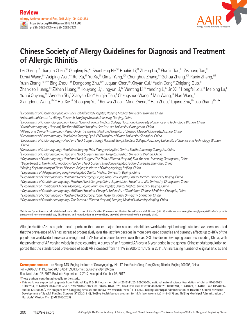 PDF) Chinese Society of Allergy Guidelines for Diagnosis and 