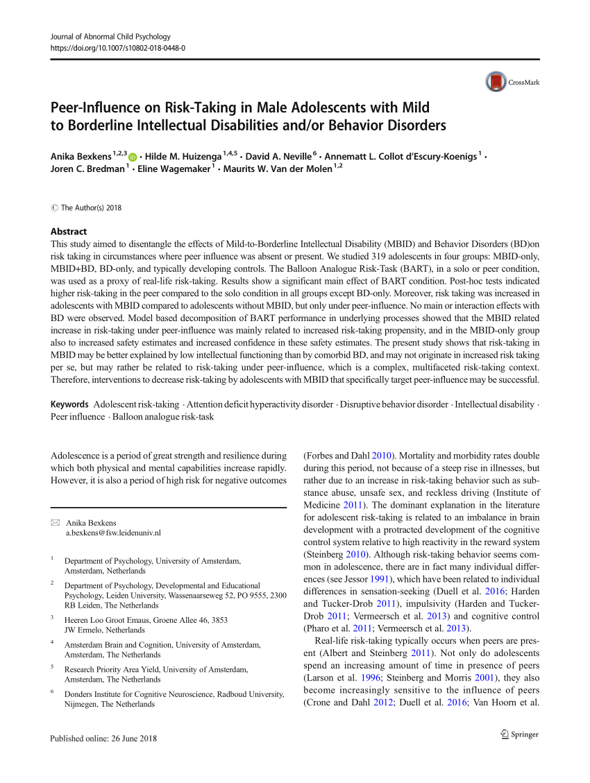 (PDF) Peer-Influence on Risk-Taking in Male Adolescents ...