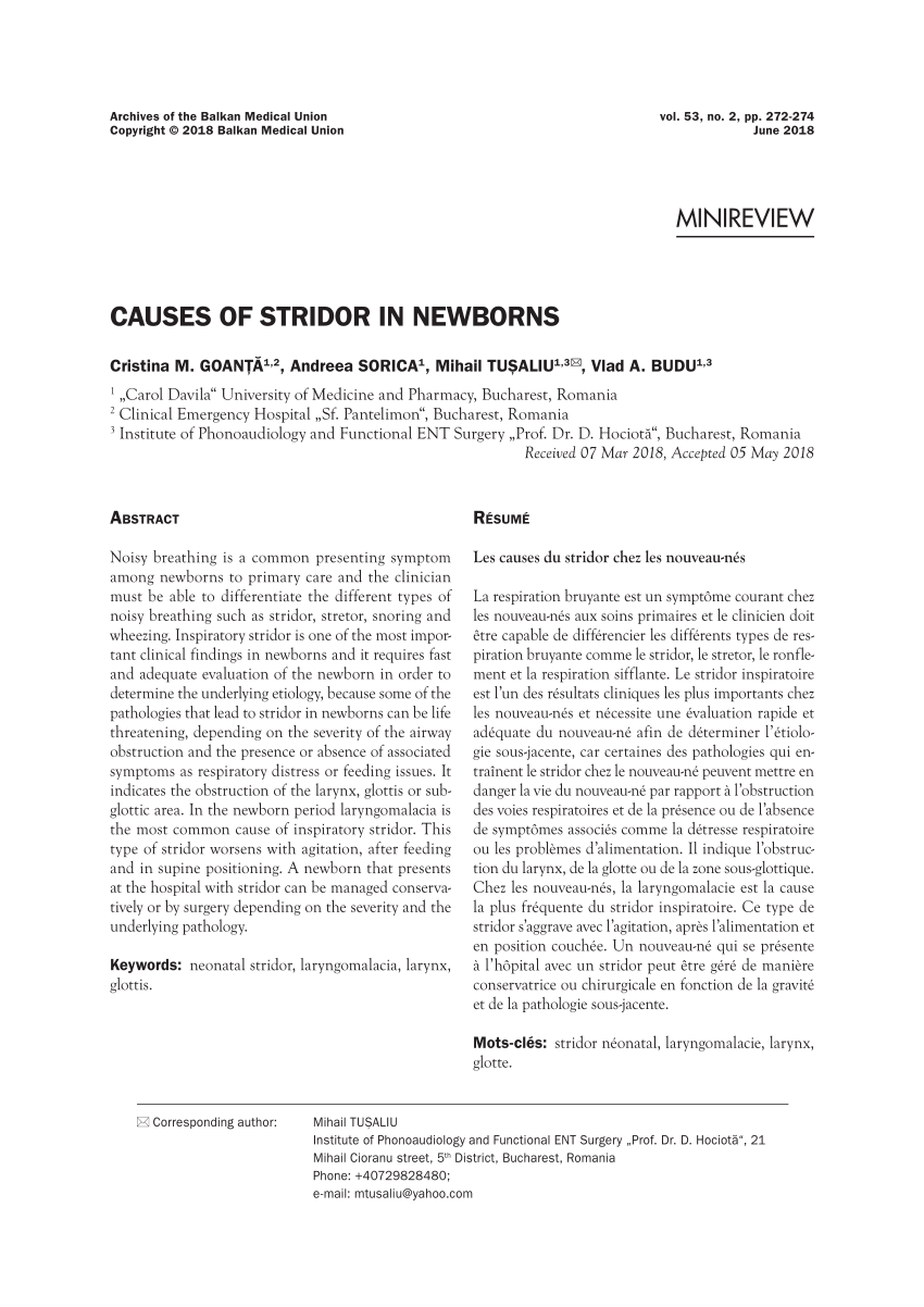 Pdf Causes Of Stridor In Newborns