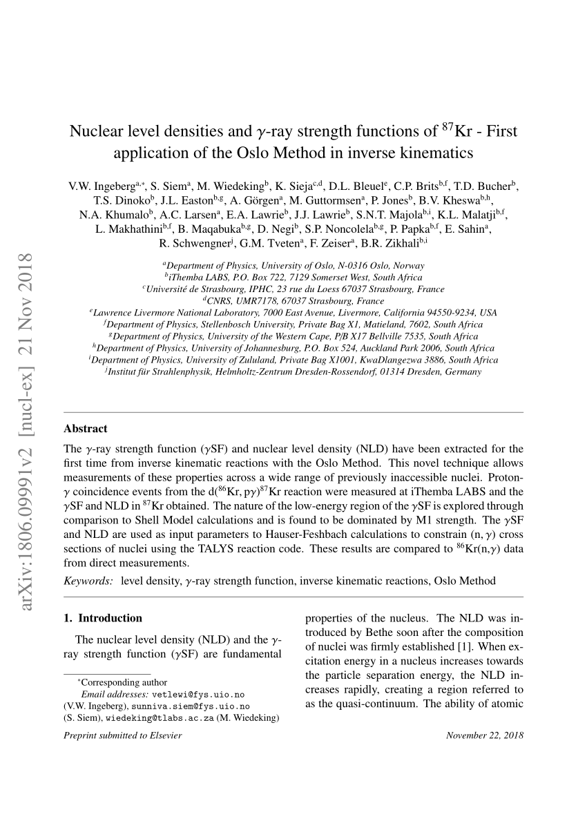 Pdf Statistical Properties Of The S Process Nucleus 87 Mathrm Kr From Inverse Kinematic Reactions