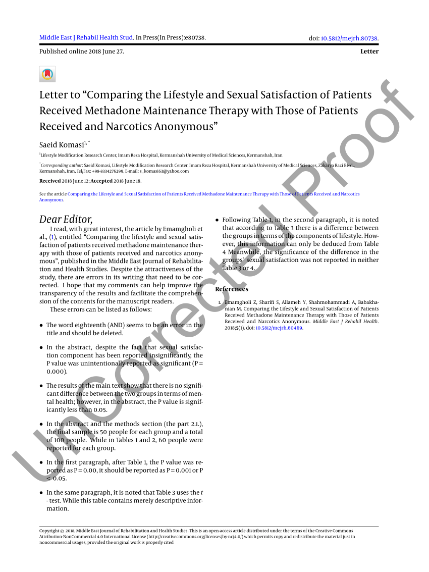 Pdf Letter To Comparing The Lifestyle And Sexual Satisfaction Of Patients Received Methadone 4856