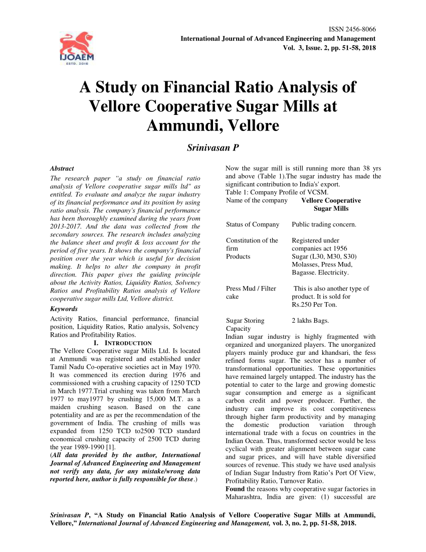 (PDF) A Study on Financial Ratio Analysis of Vellore ...