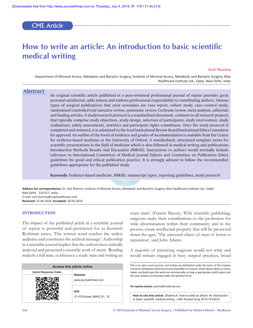 PDF) How to write an article: An introduction to basic scientific