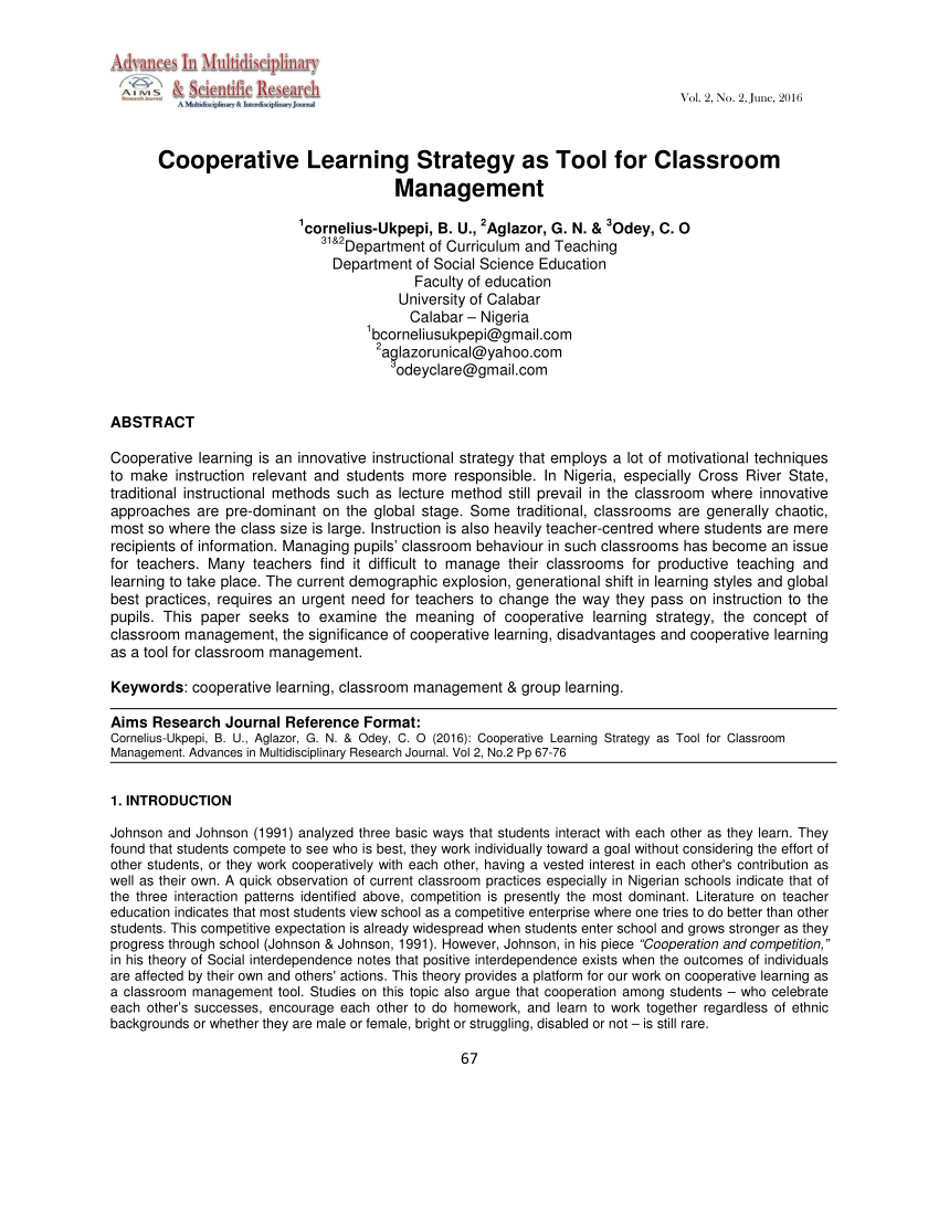 research paper on cooperative learning