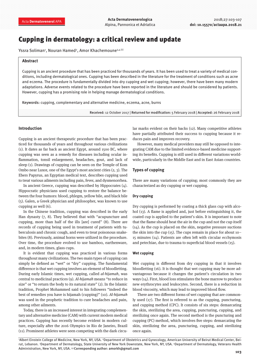 PDF) Cupping in dermatology: A critical review and update