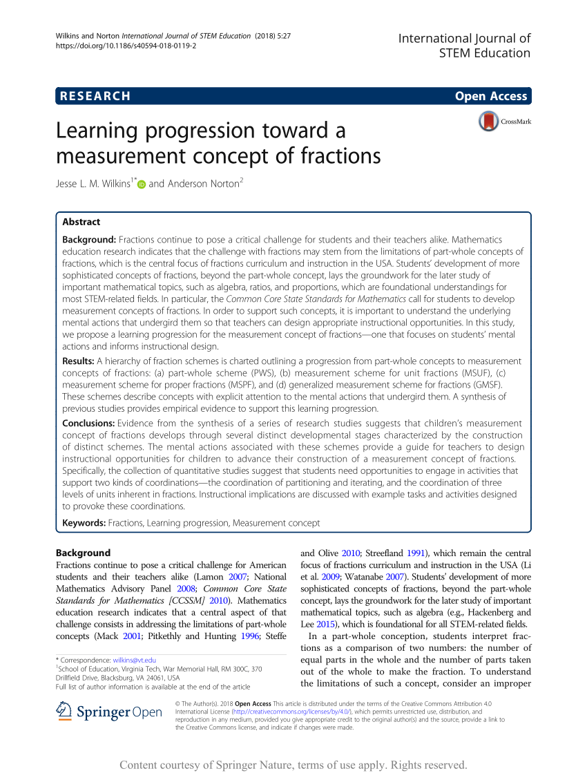 PDF Learning progression toward a measurement concept of fractions