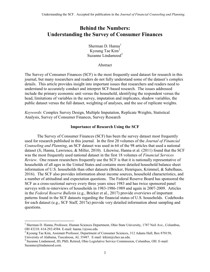 (PDF) Behind the Numbers Understanding the Survey of Consumer Finances