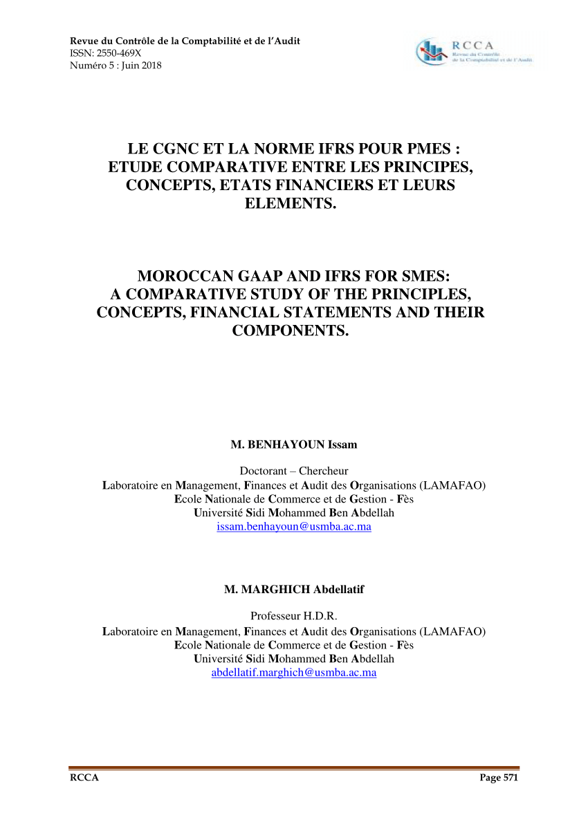 Pdf Le Cgnc Et La Norme Ifrs Pour Pmes Etude Comparative Entre Les Principes Concepts Etats Financiers Et Leurs Elements