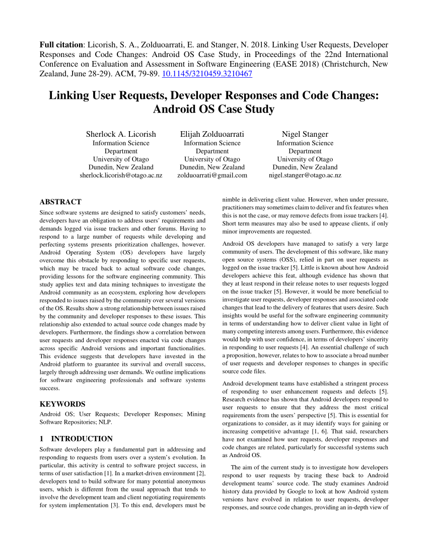 Pdf Linking User Requests Developer Responses And Code Changes Android Os Case Study