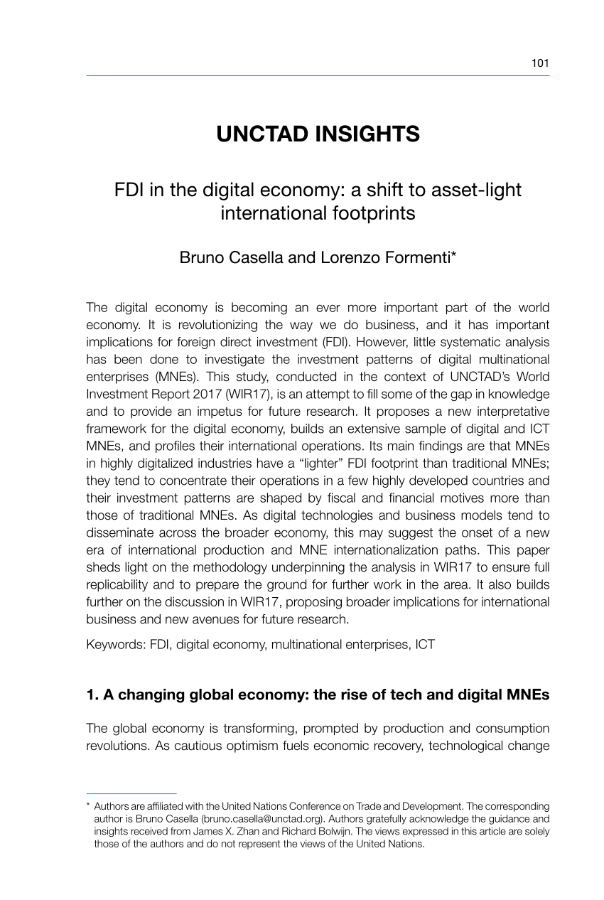 Pdf Fdi In The Digital Economy A Shift To Asset Light - 