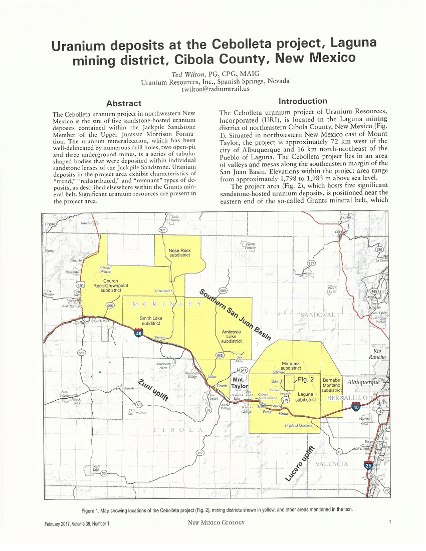 (PDF) Uranium deposits at the Cebolleta project, Laguna mining district ...