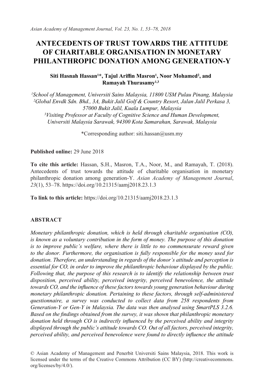 PDF) Antecedents of Trust towards the Attitude of Charitable 