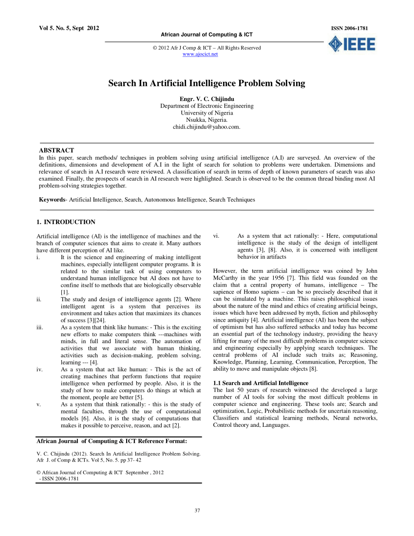 Pdf Search In Artificial Intelligence Problem Solving