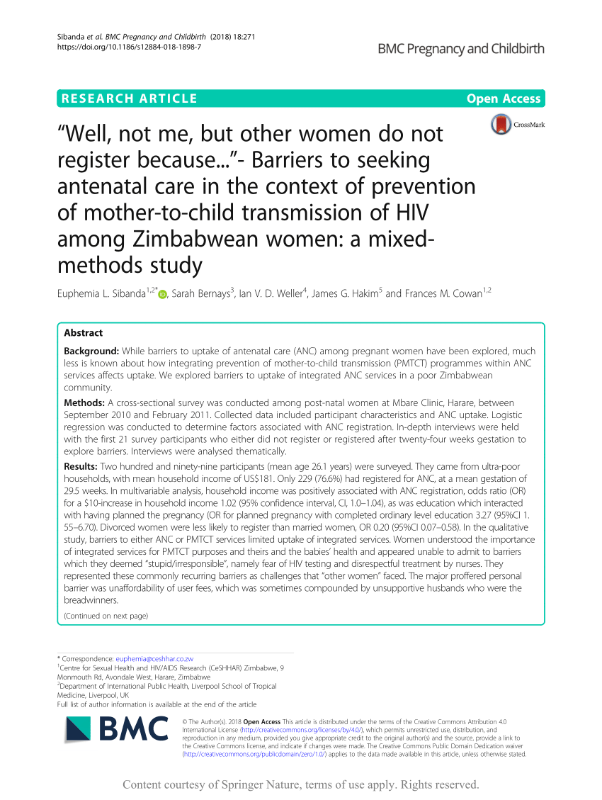 PDF) Mother to child transmission of HIV among Zimbabwean women