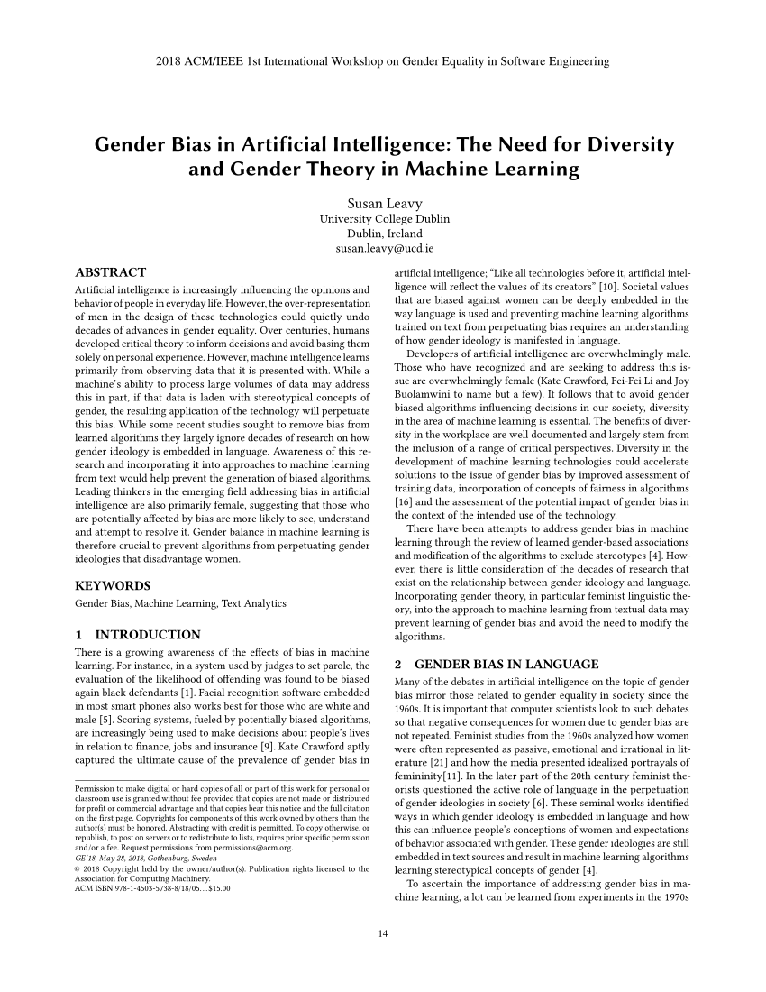 B Ai Pdf Gender Bias In Artificial Intelligence The Need For Diversity And Gender Theory