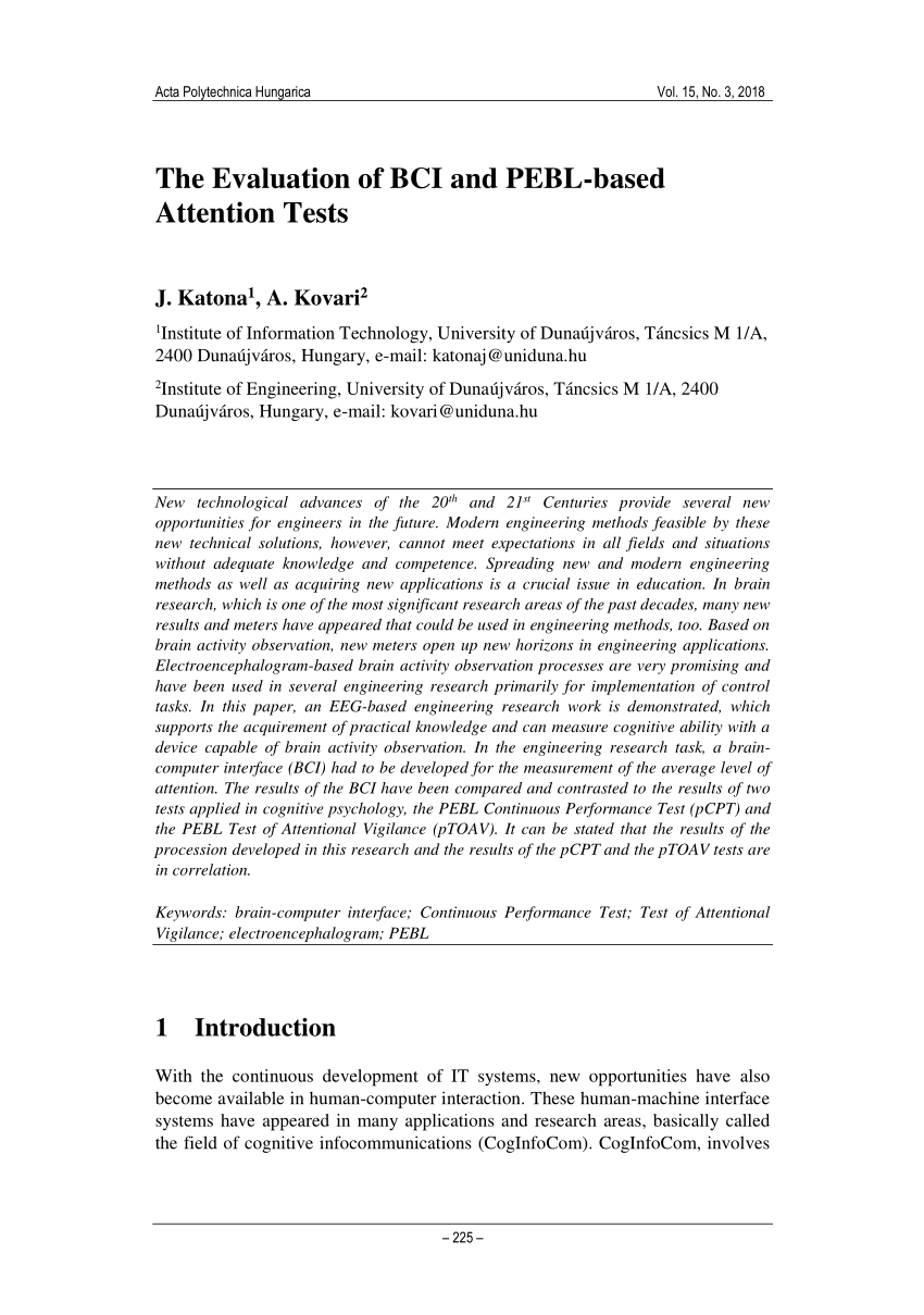 Pdf The Evaluation Of i And Pebl Based Attention Tests
