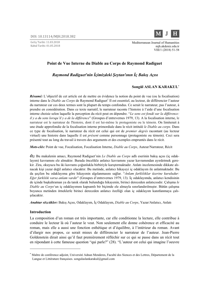 Pdf Point De Vue Interne Du Diable Au Corps De Raymond Radiguet