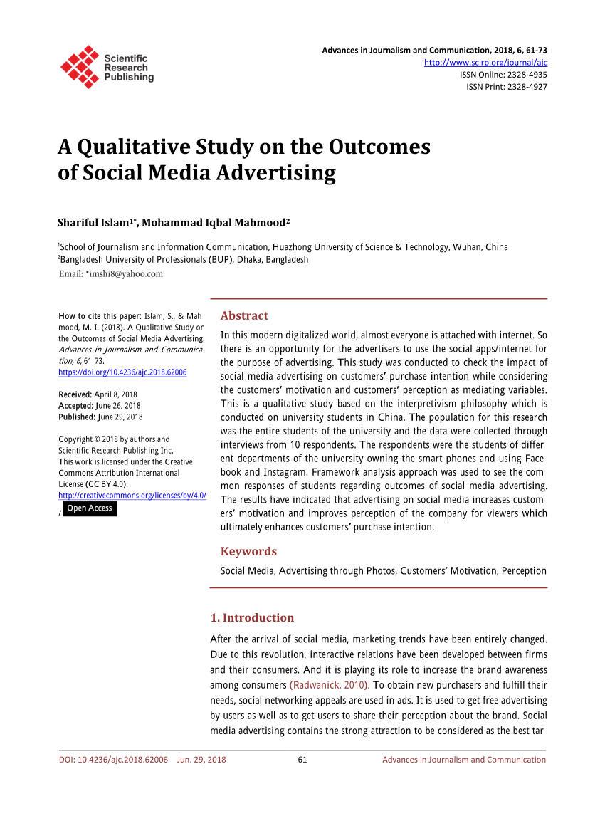 qualitative research examples about social media