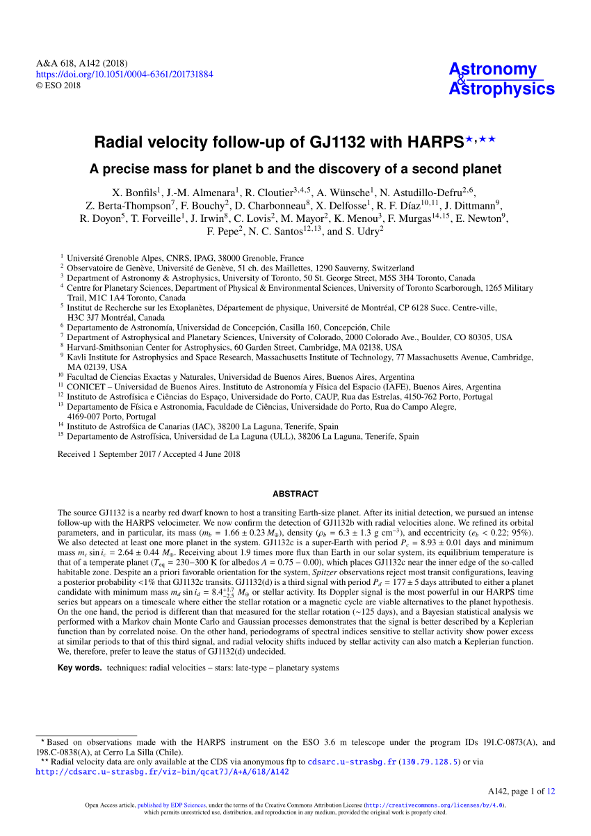 Pdf Radial Velocity Follow Up Of Gj1132 With Harps A Precise Mass For Planet B And The Discovery Of A Second Planet
