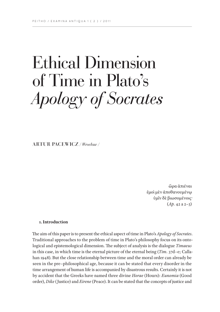 Pdf Ethical Dimension Of Time In Platos Apology Of Socrates