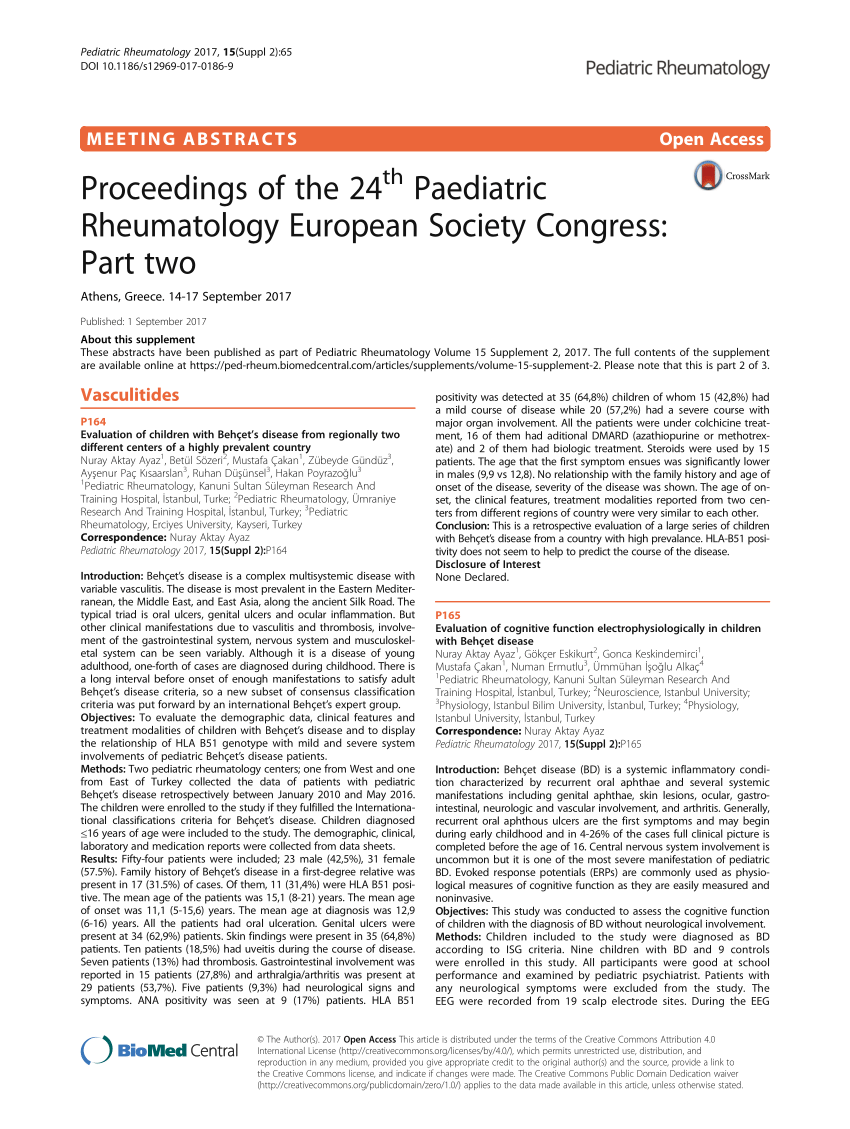 PDF) Proceedings of the 24th Paediatric Rheumatology European Society  Congress: Part one