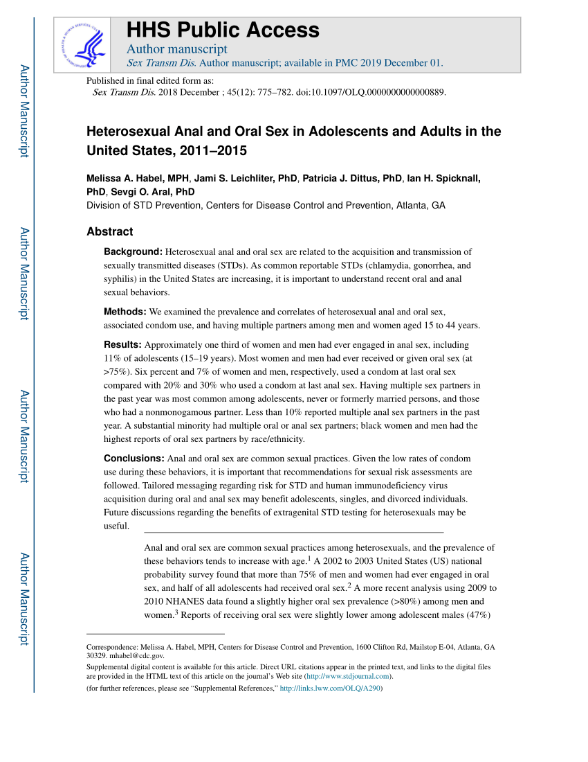 PDF) Heterosexual Anal and Oral Sex in Adolescents and Adults in the United  States, 2011-2015