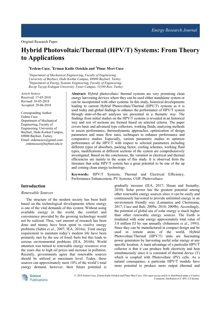 Pdf Hybrid Photovoltaic Thermal Hpv T Systems From Theory To Applications