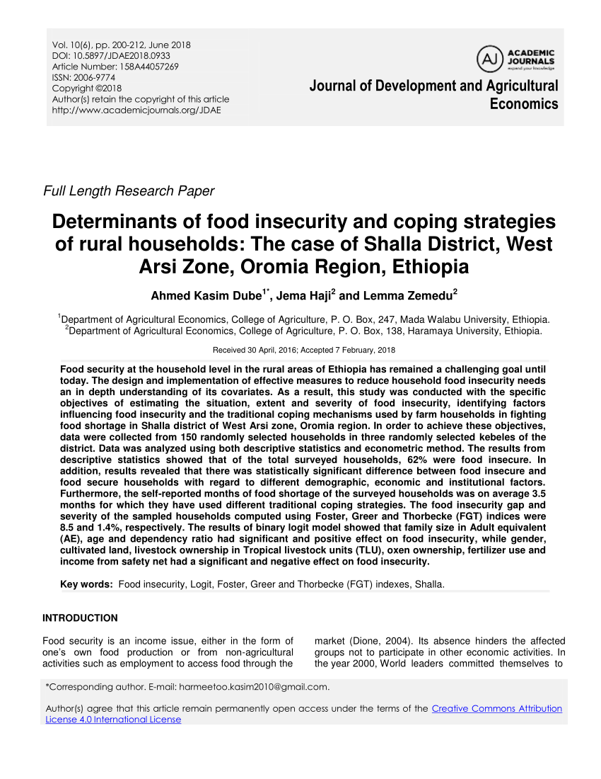 PDF) Determinants of food insecurity and coping strategies of