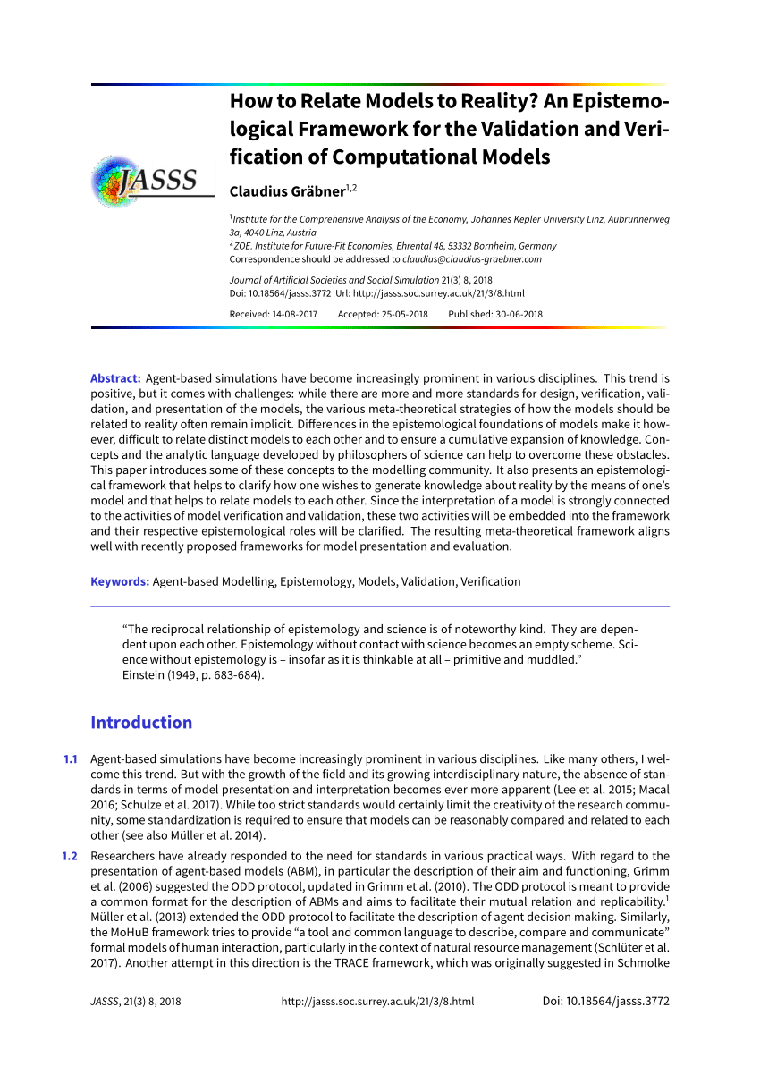 PDF) How to Relate Models Reality? An Epistemological Framework for the Validation Verification of Computational Models