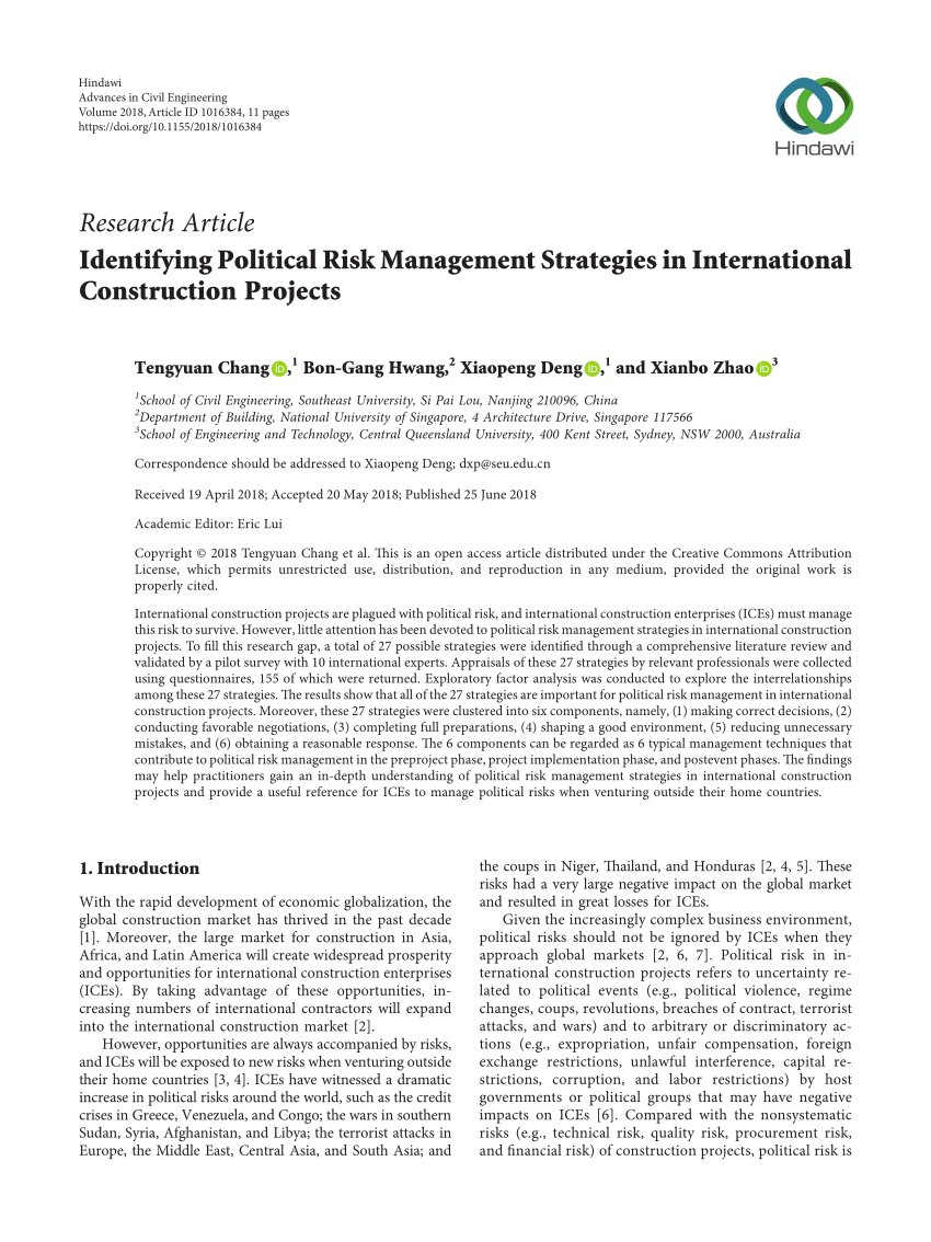 Pdf Identifying Political Risk Management Strategies In - 