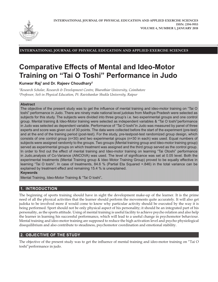 Pdf Comparative Effects Of Mental And Ideo Motor Training On Tai O Toshi Performance In Judo