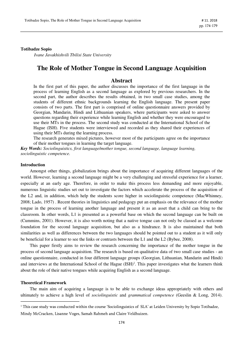 Pdf The Role Of Mother Tongue In Second Language Acquisition