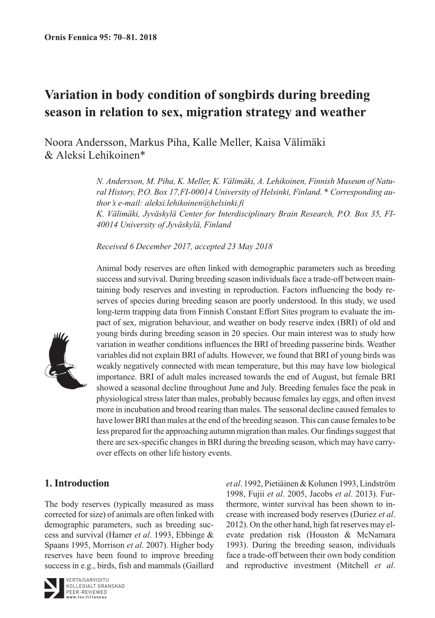 Pdf Variation In Body Condition Of Songbirds During