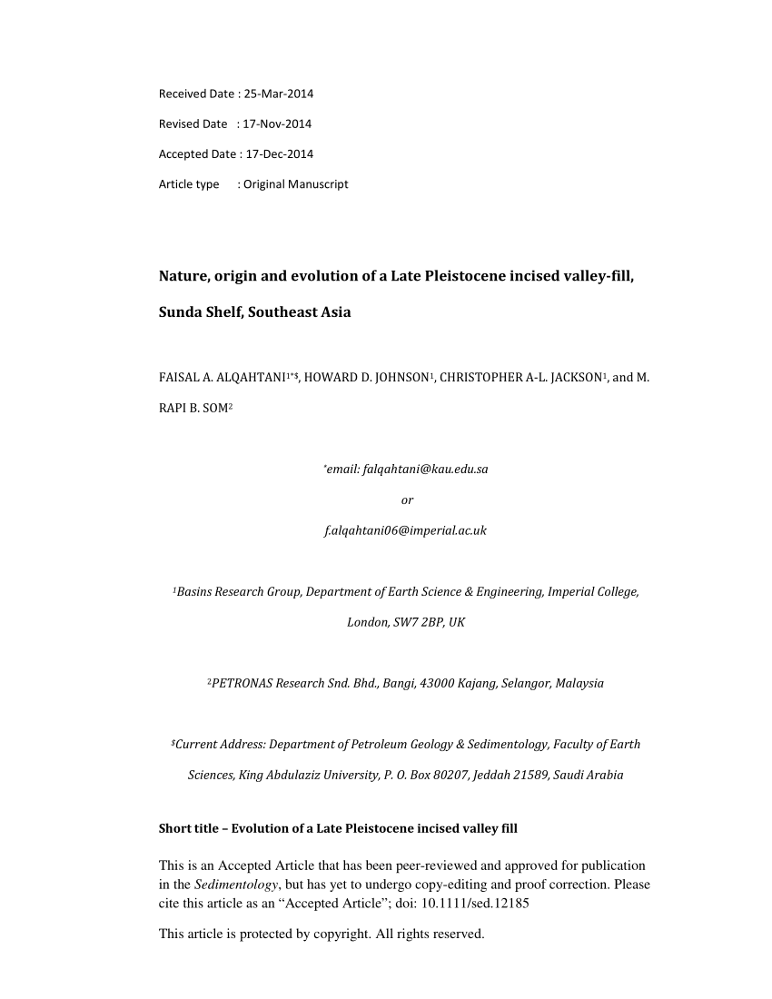 Pdf Nature Origin And Evolution Of A Late Pleistocene Incised Valley Fill Sunda Shelf Southeast Asia