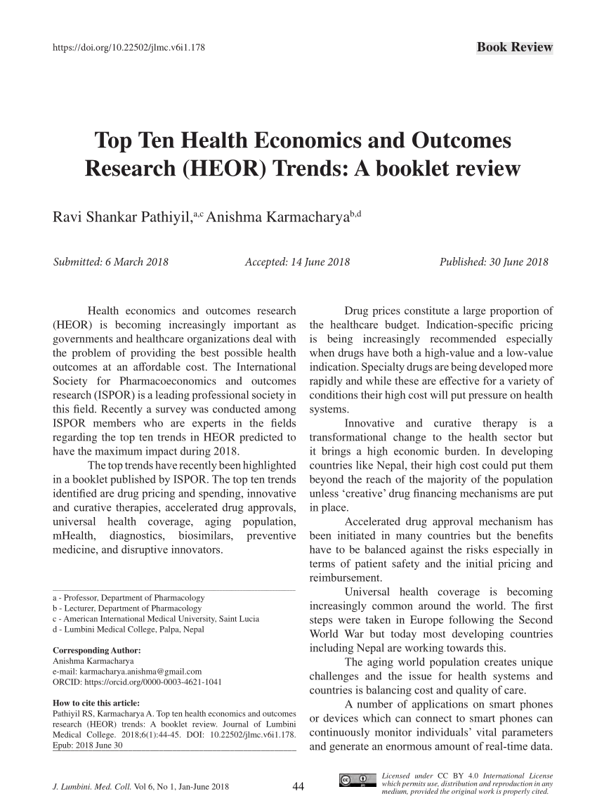 statistical topics in health economics and outcomes research