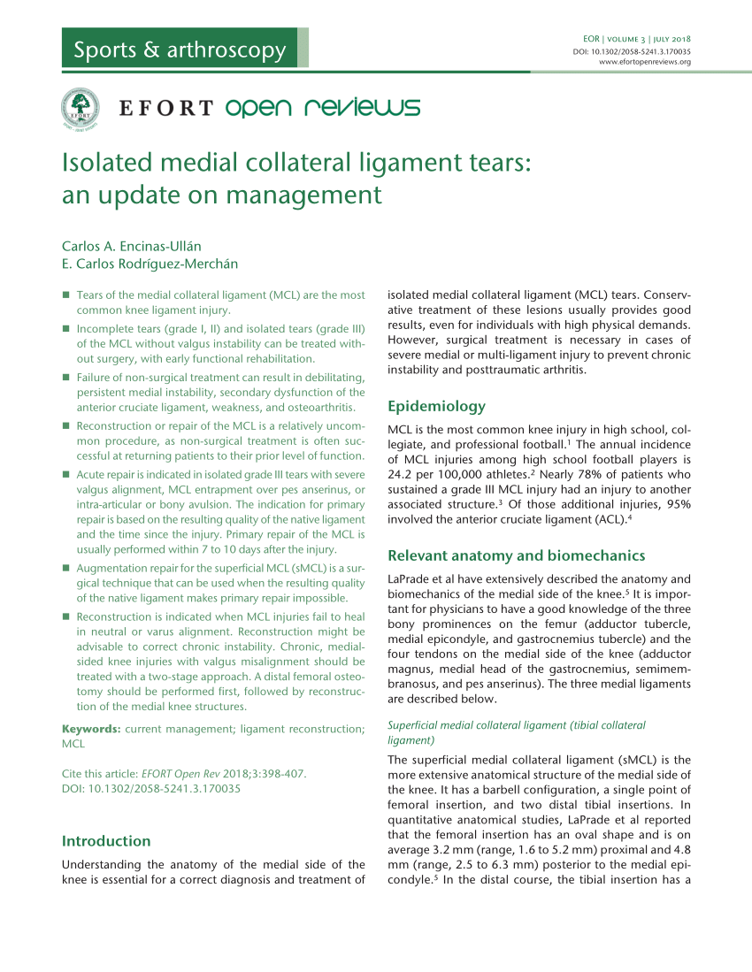 PDF) Isolated medial collateral ligament tears: An update on