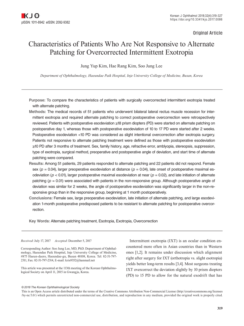 Pdf Characteristics Of Patients Who Are Not Responsive To Alternate Patching For Overcorrected Intermittent Exotropia