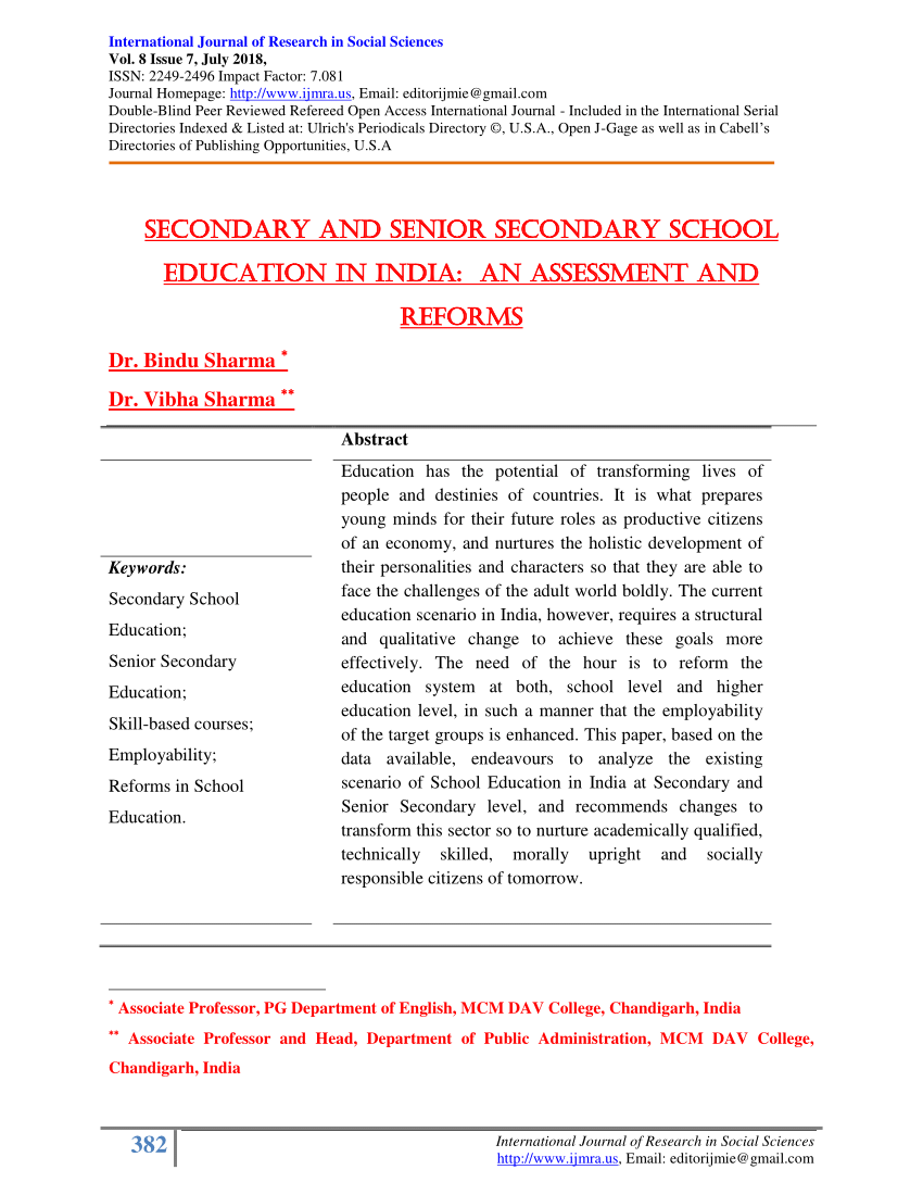research paper on secondary education in india