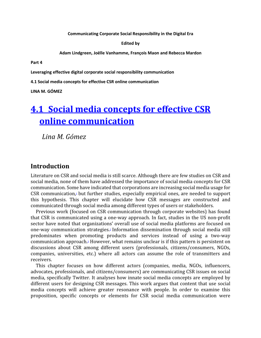 Pdf Social Media Concepts For Effective Csr Online Communication