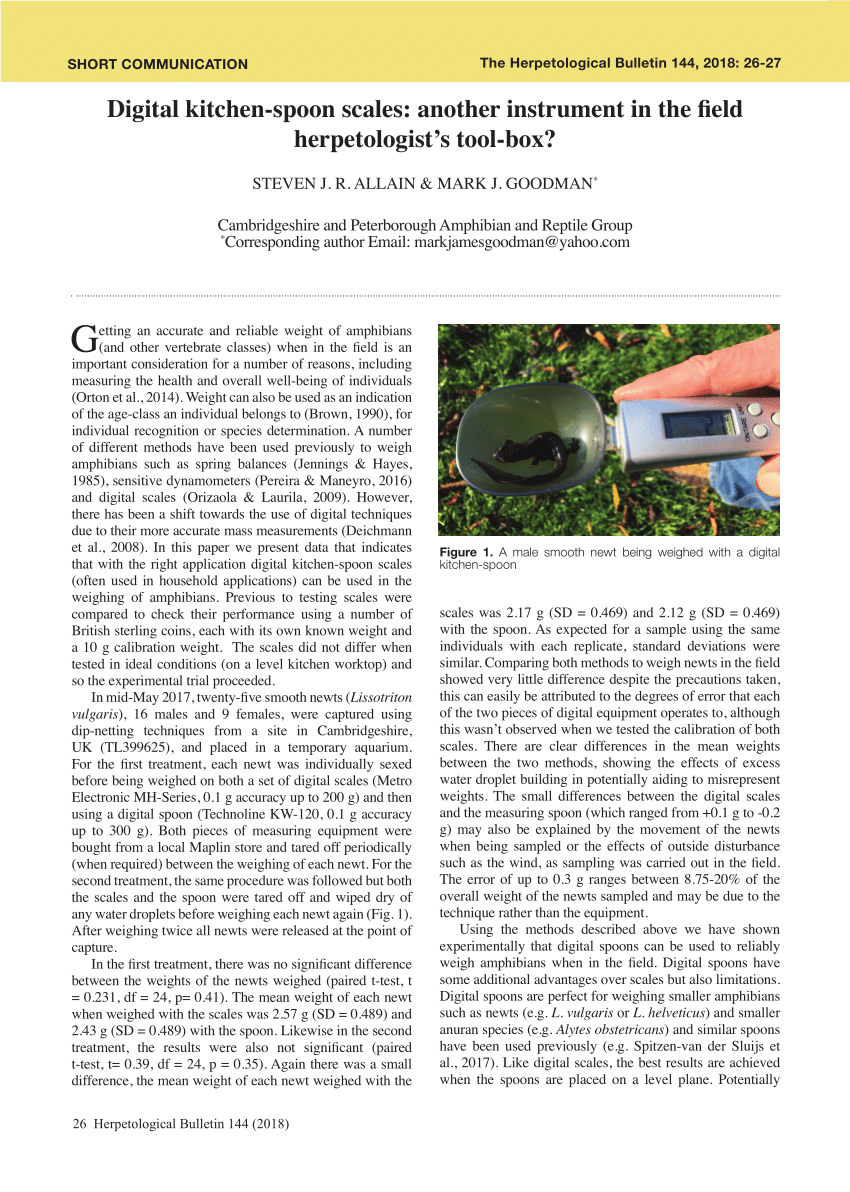 PDF) Digital kitchen-spoon scales: another instrument in the field  herpetologist's tool-box?