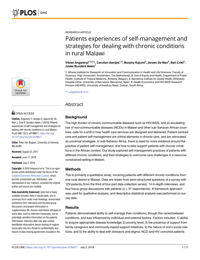 Pdf Patients Experiences Of Self Management And Strategies For