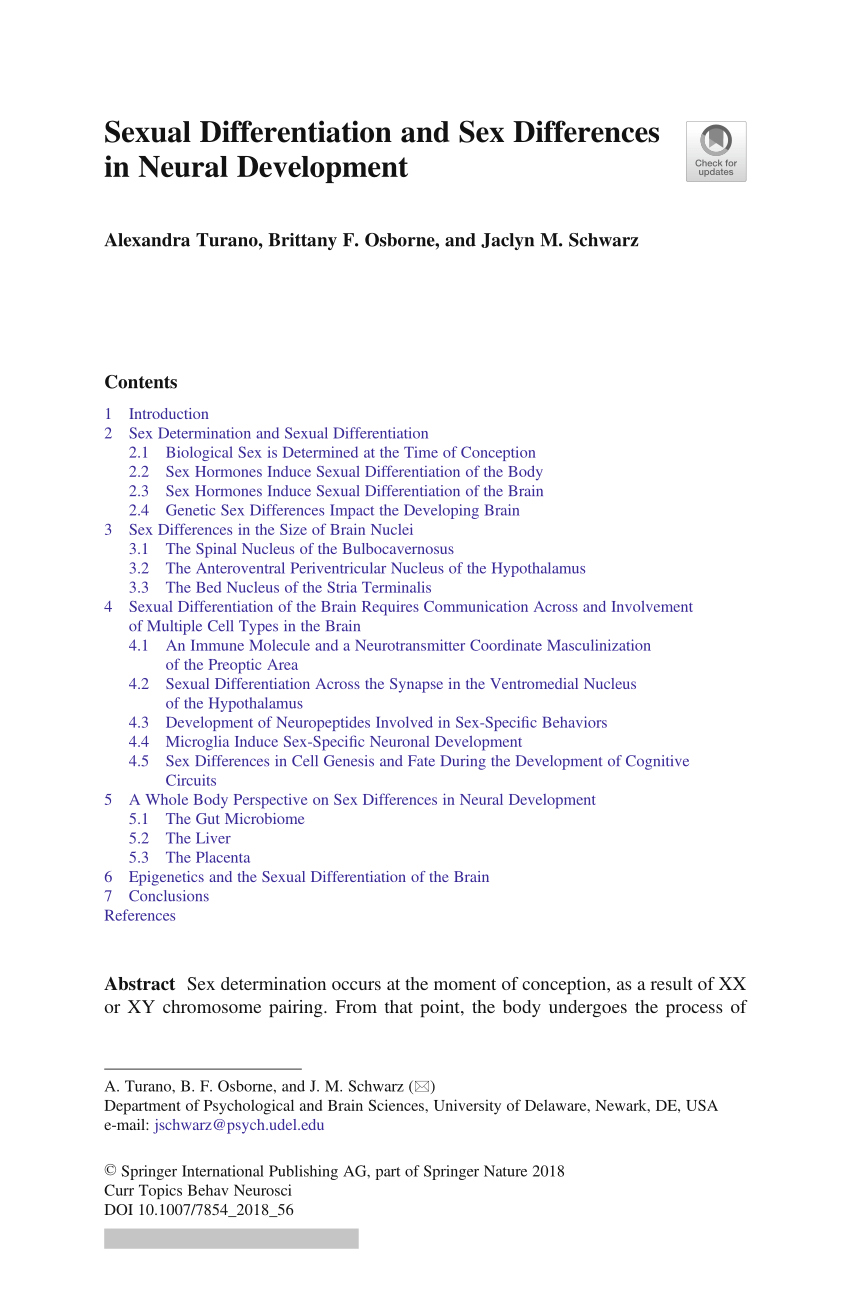 PDF) Sexual Differentiation and Sex Differences in Neural Development