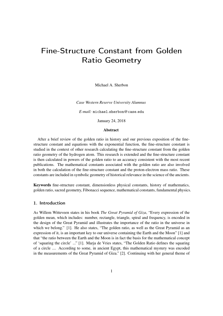 Pdf Fine Structure Constant From Golden Ratio Geometry