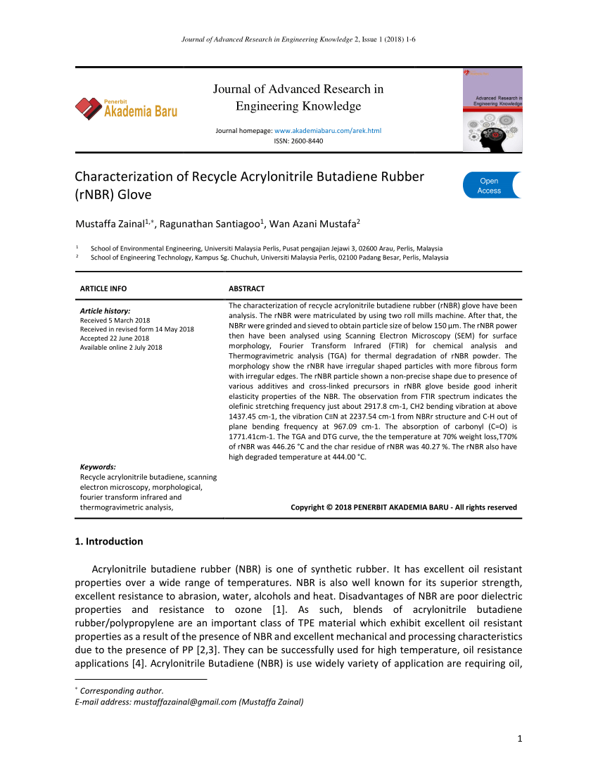 Pdf Characterization Of Recycle Acrylonitrile Butadiene Rubber Rnbr Glove