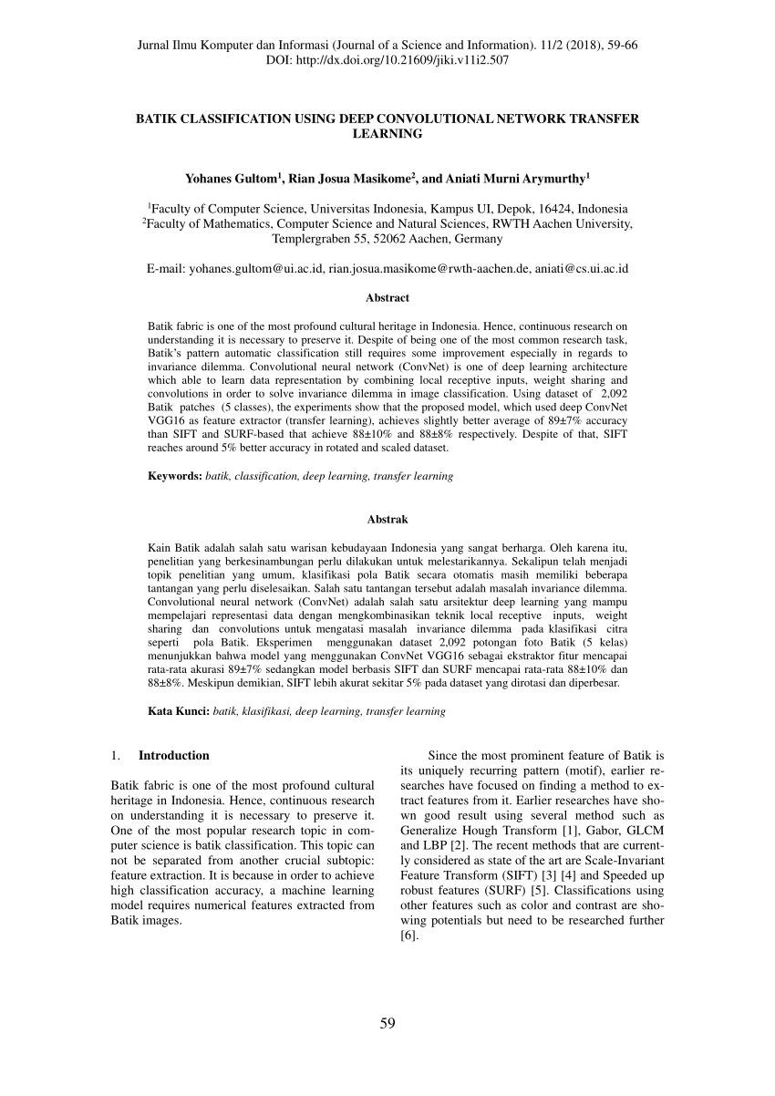 Pdf Batik Classification Using Deep Convolutional Network Transfer Learning