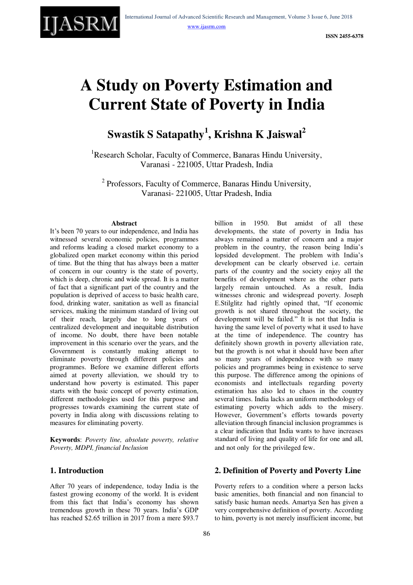 research articles on poverty in india