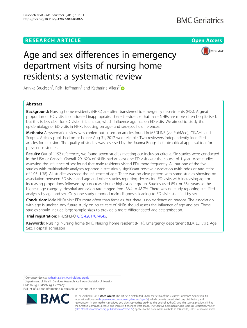 PDF) Age and sex differences in emergency department visits of nursing home  residents: A systematic review